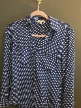 Express Men’s Navy Blue Shirt with White Polka Dots